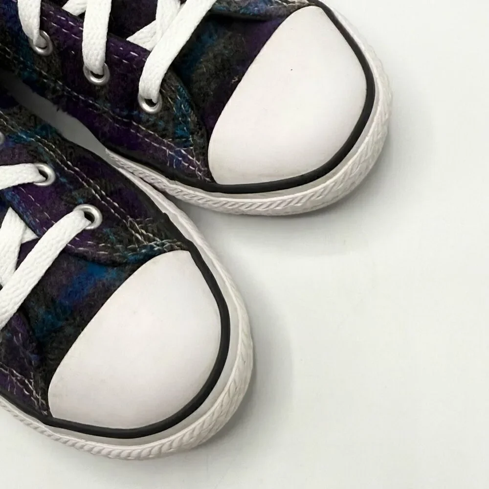 Converse All Star Chuck Taylor Hi Top Purple Blue Plaid Lace Up Sneakers - Big K